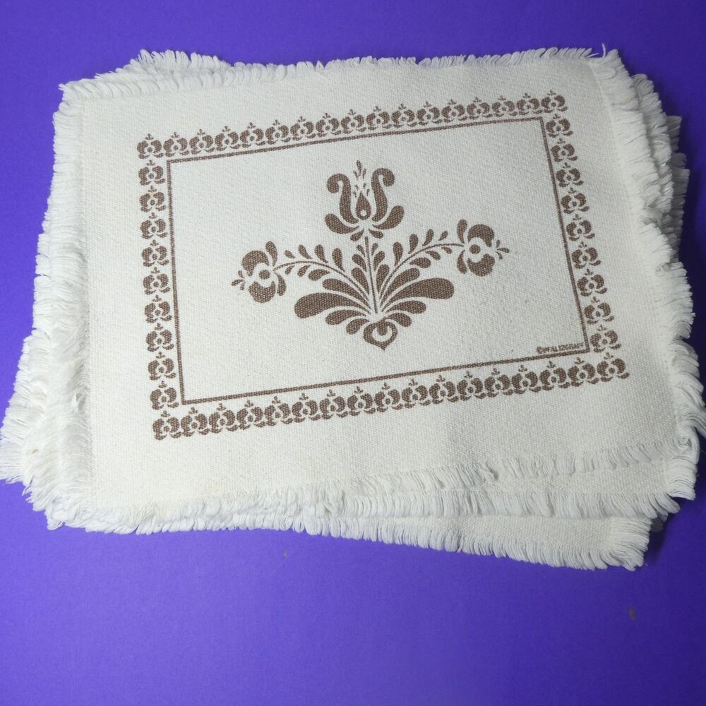 Pfaltzgraff Village Set of 8 Woven Cloth Placemats 12"x16" Vintage Brown Floral